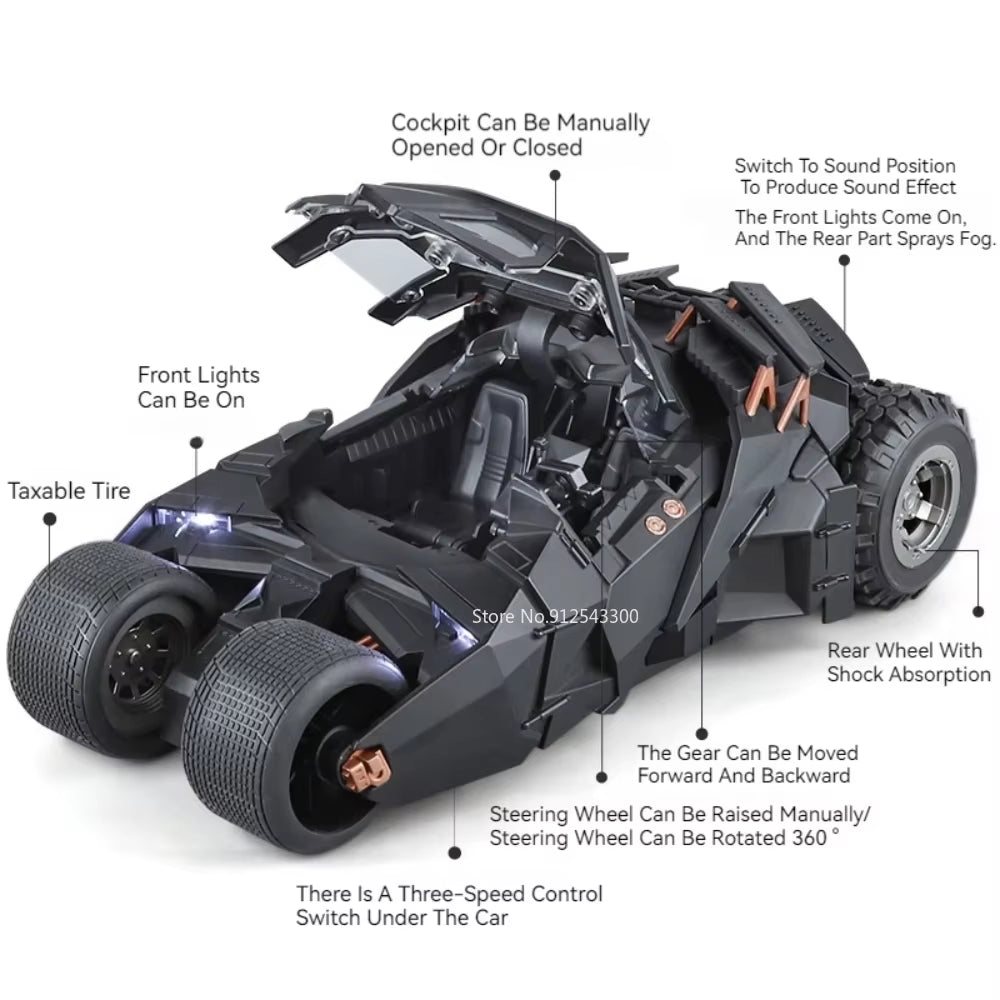 Large Scale 1:18 Batmobile Car Model Toy the Dark Knight Trilogy Sound Light Sliding Spray Alloy Vehicle Models Ornaments Gifts