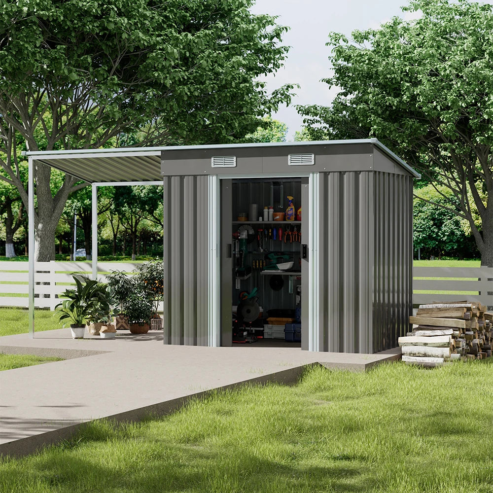 Outdoor Metal Storage Shed with Lean-To