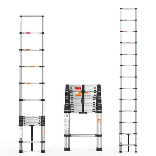 2.6M,3.2M Stainless Steel Telescopic Heavy Duty Multi-Purpose Ladder Load to 330Lbs 