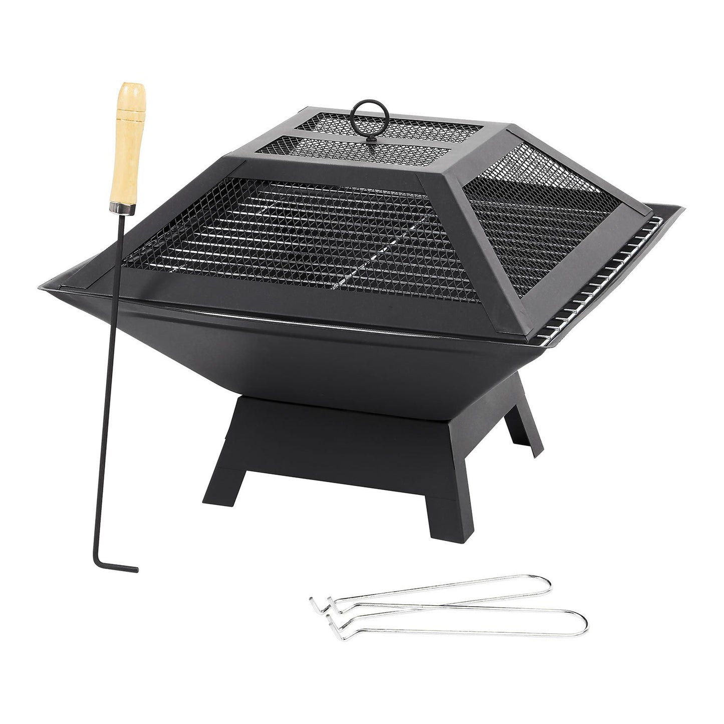 2in1 Square Fire Pit with BBQ Grill Heater Outdoor Black Perfect For Camping or Picnics