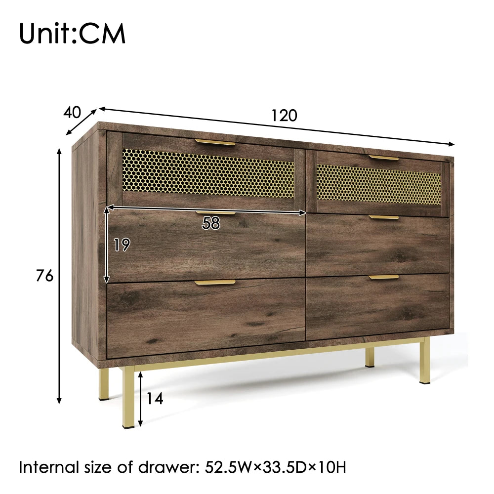 Sideboard, Cabinet Dresser Metal Handle Dresser Multi-Purpose Cabinet for Hallway, Bedroom and Living Room (With 6 Drawers)