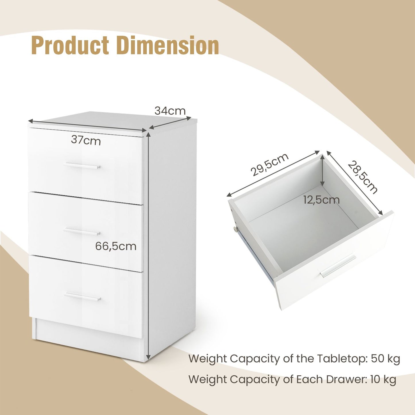 3-Drawer Wooden Dresser Cabinet with Anti-Toppling Device