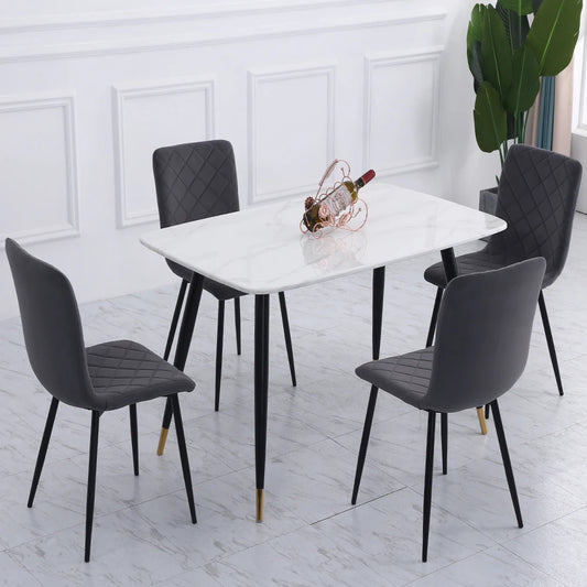 Stylish Set of 4 Grey Padded Matte Velvet Accent Chairs for Dining, Living Room, Garden, Kitchen, and Bedroom
