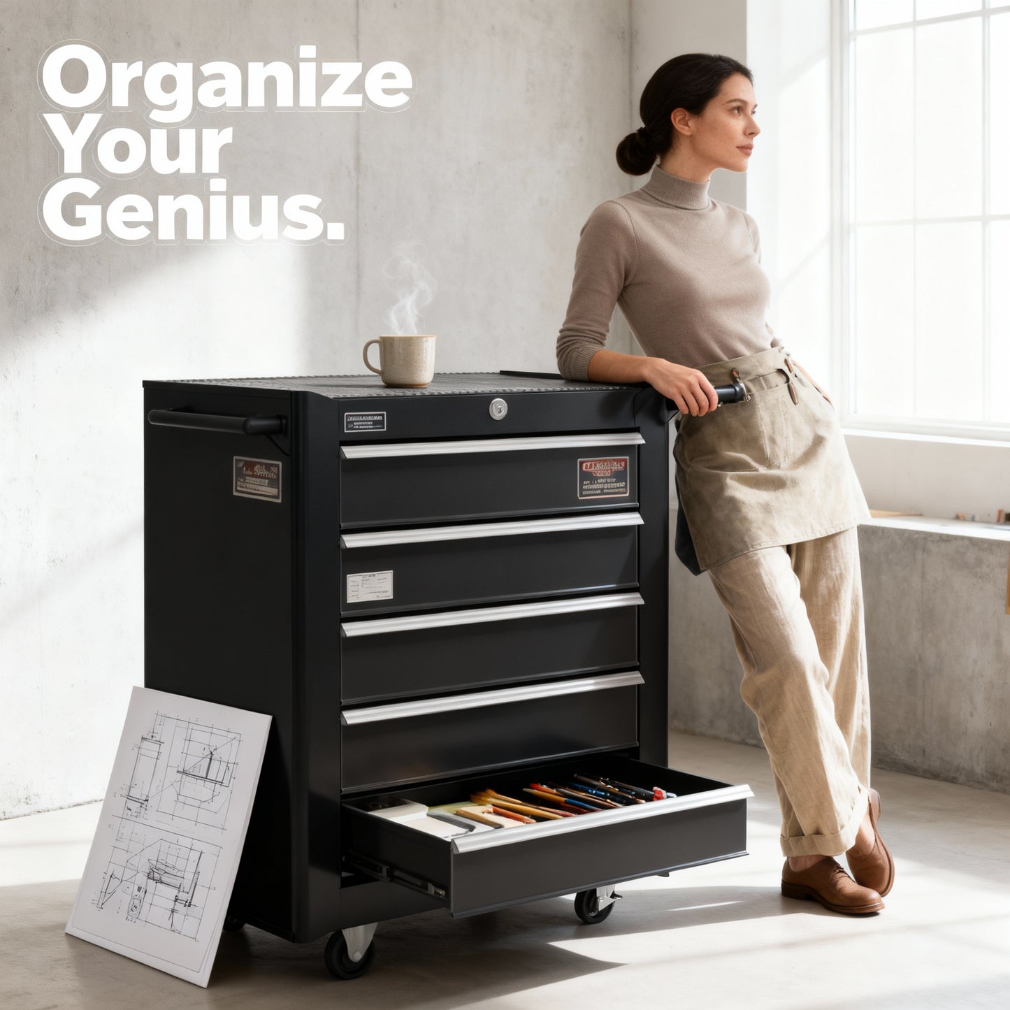 Heavy-Duty Lockable 5-Drawer Tool Cabinet on Wheels