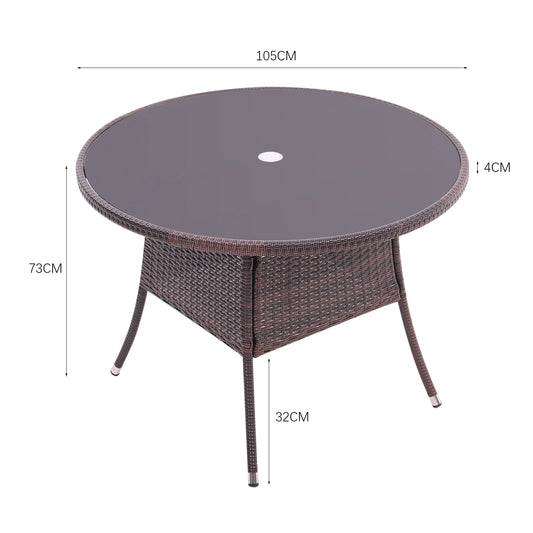 Garden Wicker Table with Tempered Glass and Parasol Hole