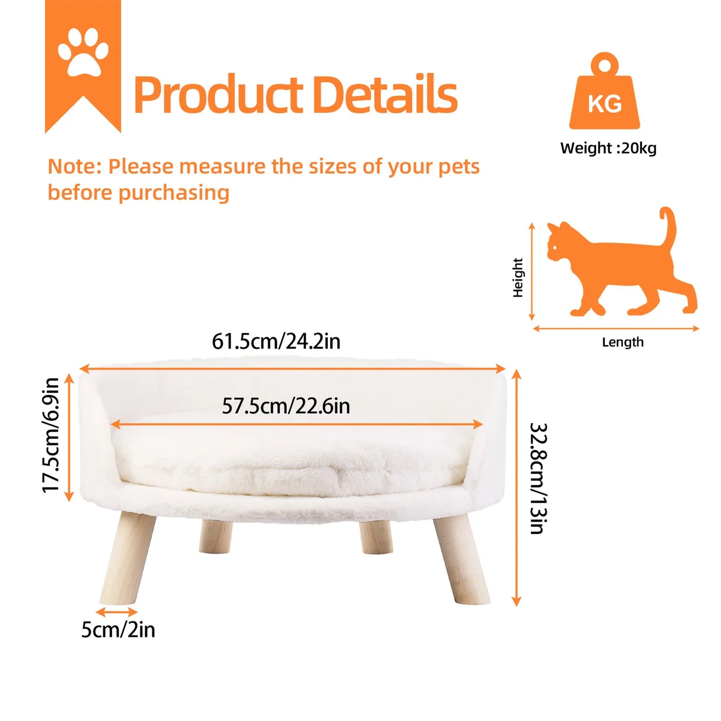 Luxurious Elevated Pet Sofa Bed with Removable Cushion for Cats and Small Dogs