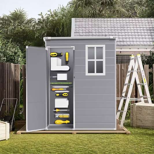 5X3 Outdoor Storage Shed, Plastic Resin Shed with Floor & Lockable Door for Patio Backyard Lawn