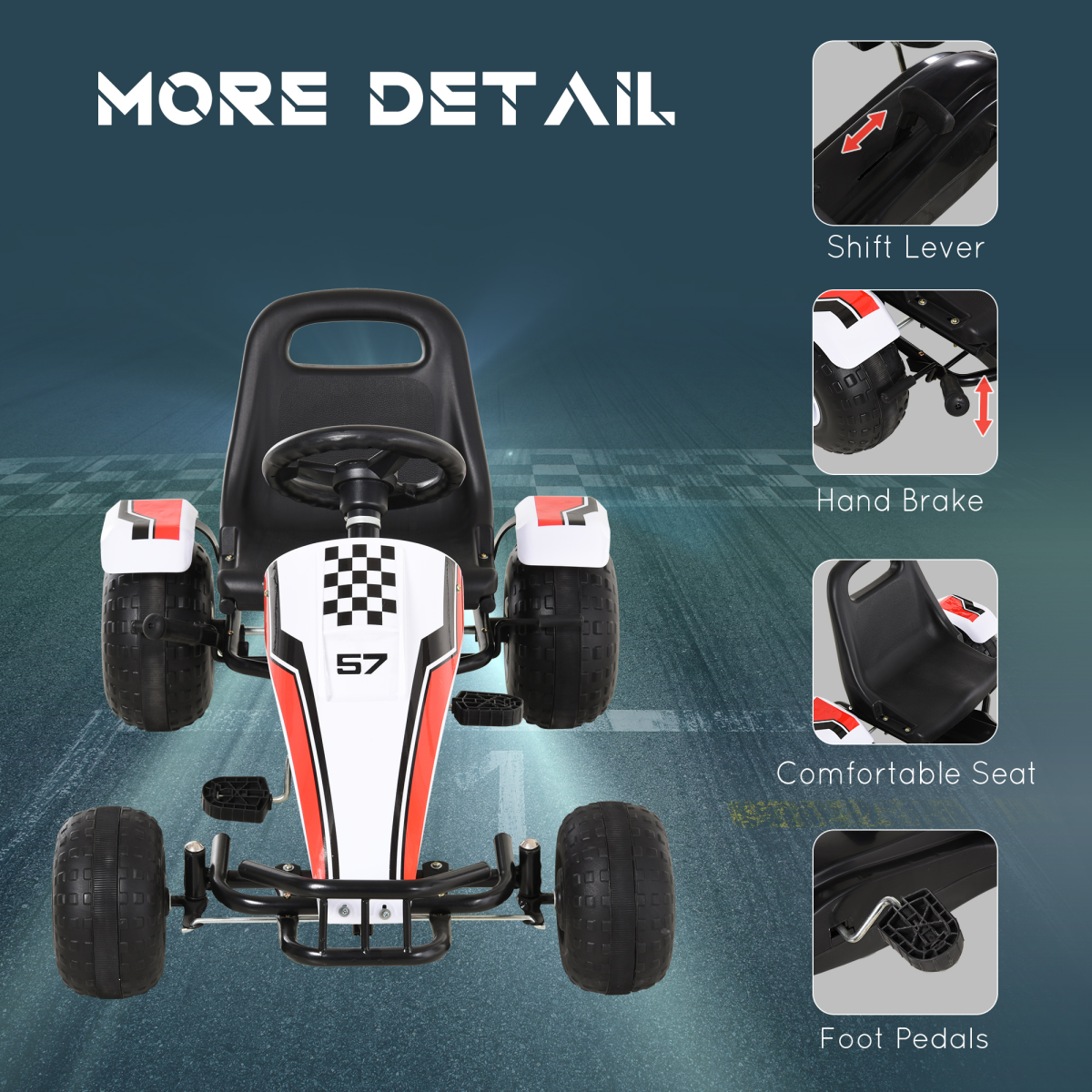 Kids' Racing Pedal Go-Kart with Steering Wheel, Gears & Brakes