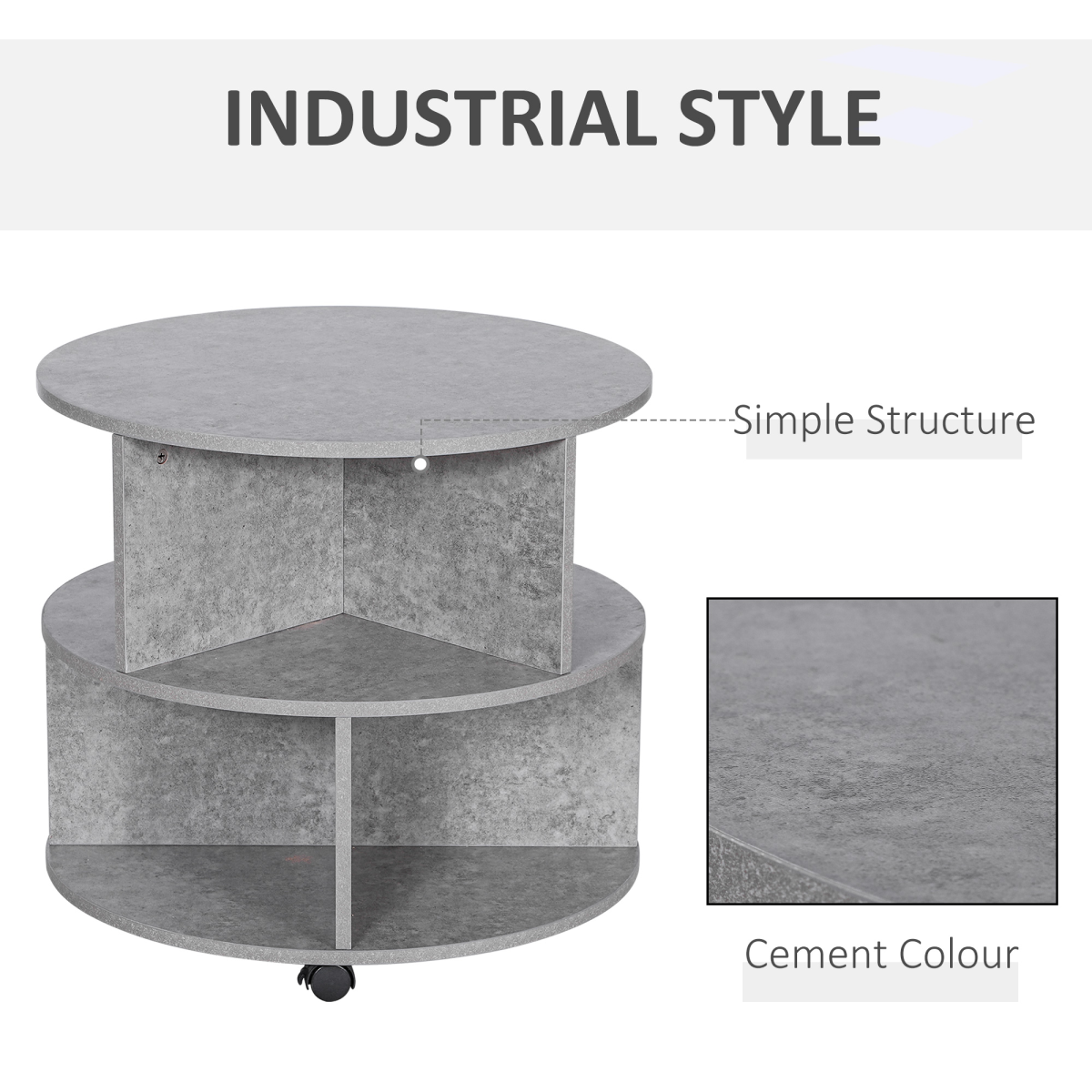 2-Tier Cement Colour Coffee Table 60x39.5 cm with Casters
