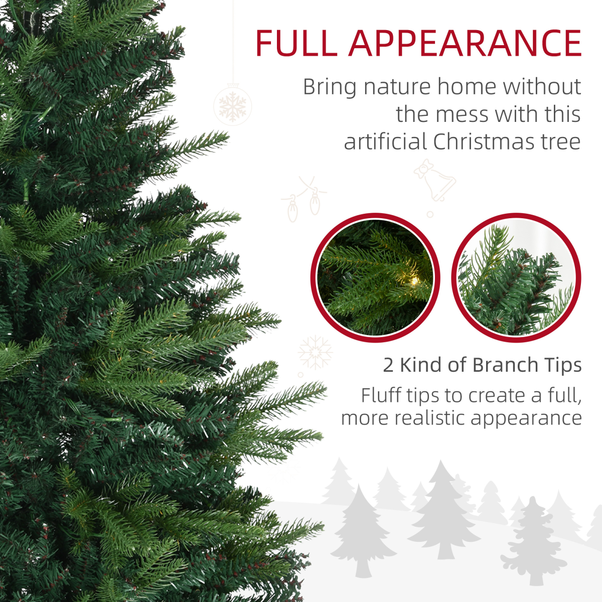 1.2m 4ft Pre-lit Christmas Tree with 750 Tips, Vase Base, 80 LEDs