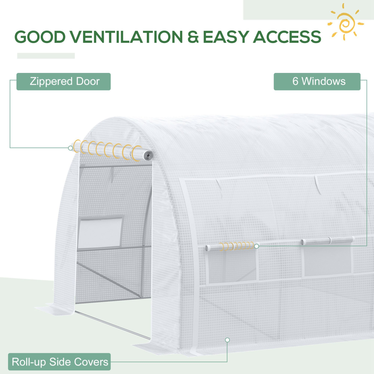 3x3x2m Walk-In Steel-Frame Polytunnel Greenhouse - White