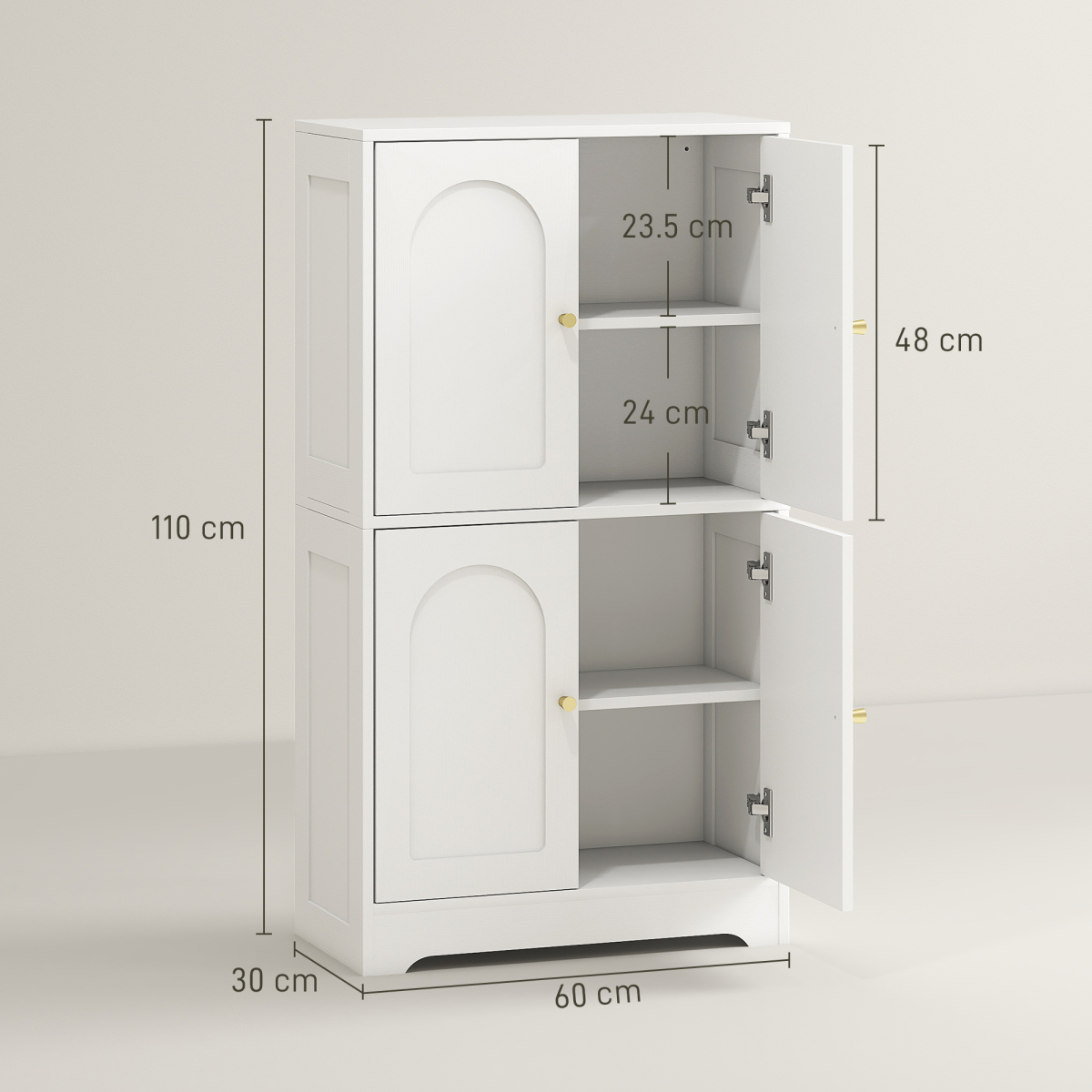 Elegant 110cm Kitchen Cupboard with Adjustable Shelves & Arched Doors