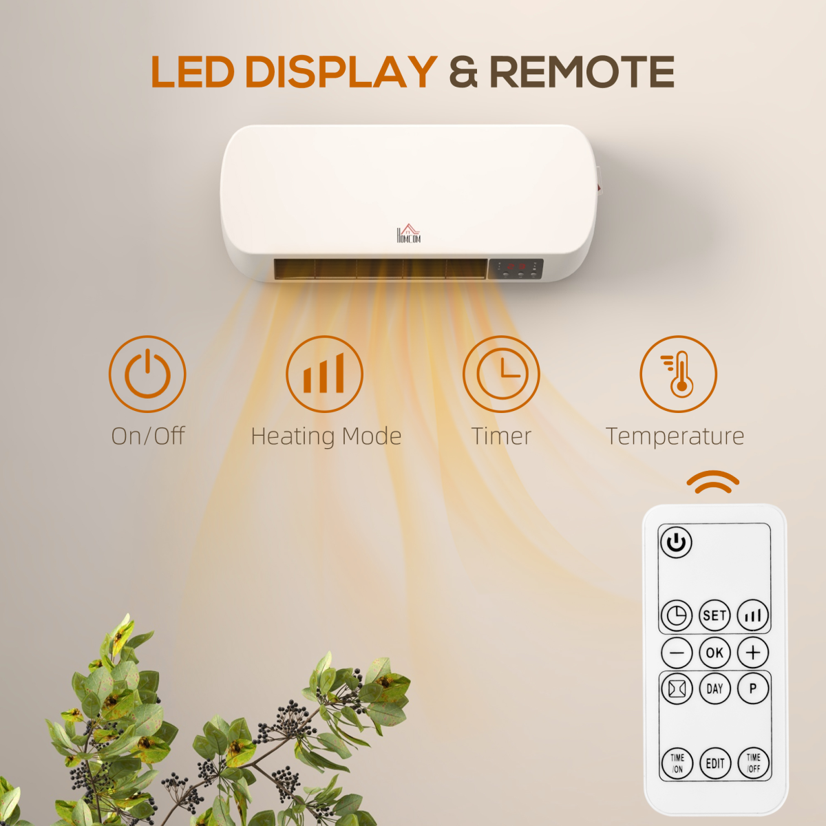 Wall-Mounted Electric Heater with Timer & Overheat Protection