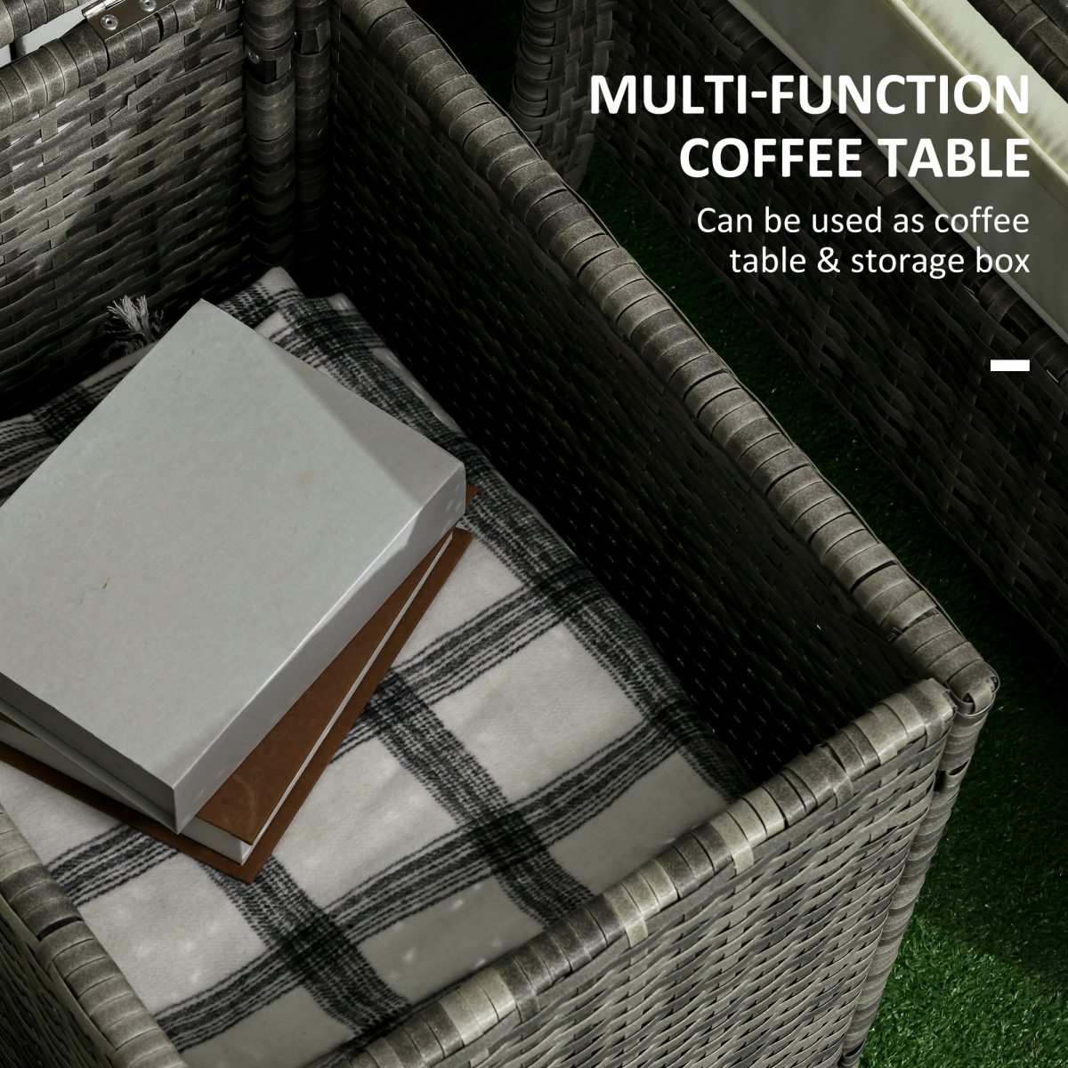 Mixed Grey PE Rattan Outdoor Sofa Set with 2 Chairs & Storage Table
