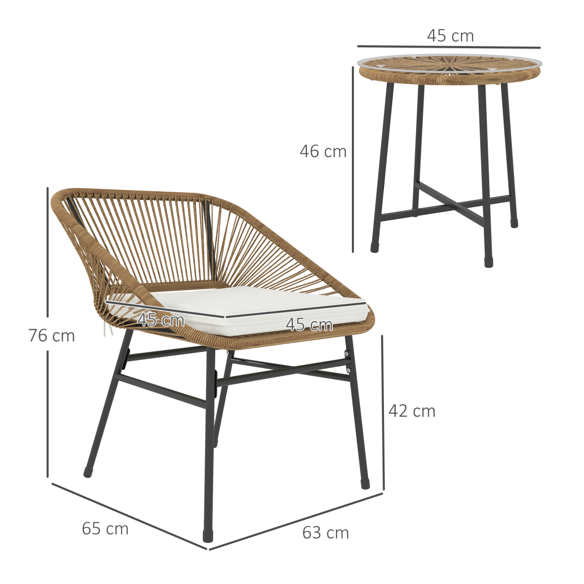 Rattan Bistro Set for Small Balconies Cushioned, Weatherproof