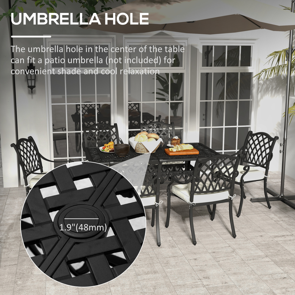 7-Piece Cast Aluminium Patio Dining Set with Umbrella Hole & Cushions