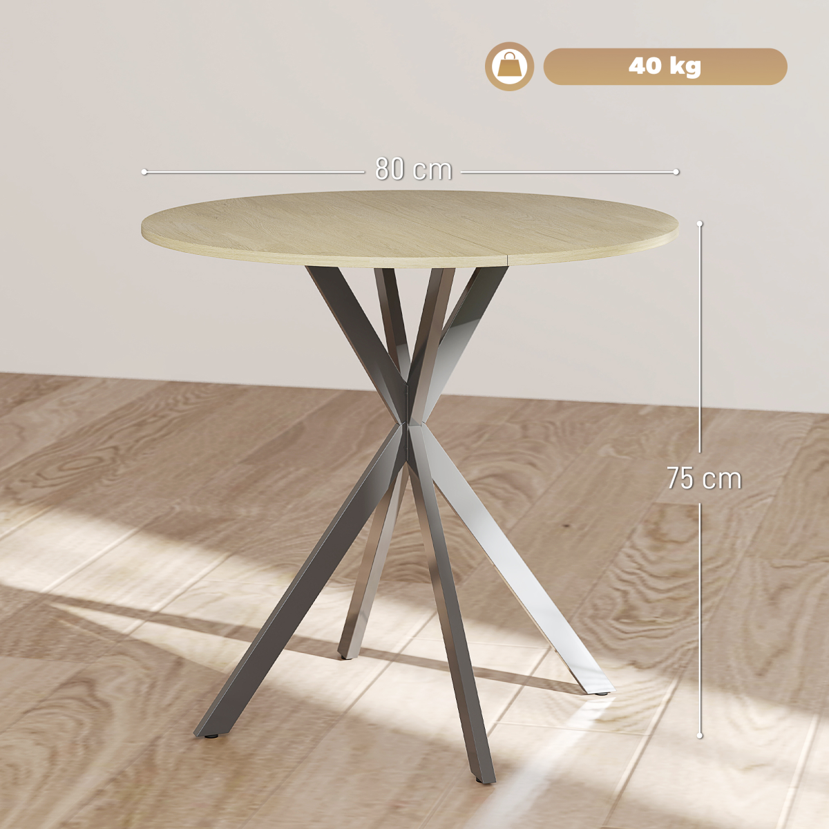 Compact Industrial Round Dining Table - Chic Oak & Steel Design