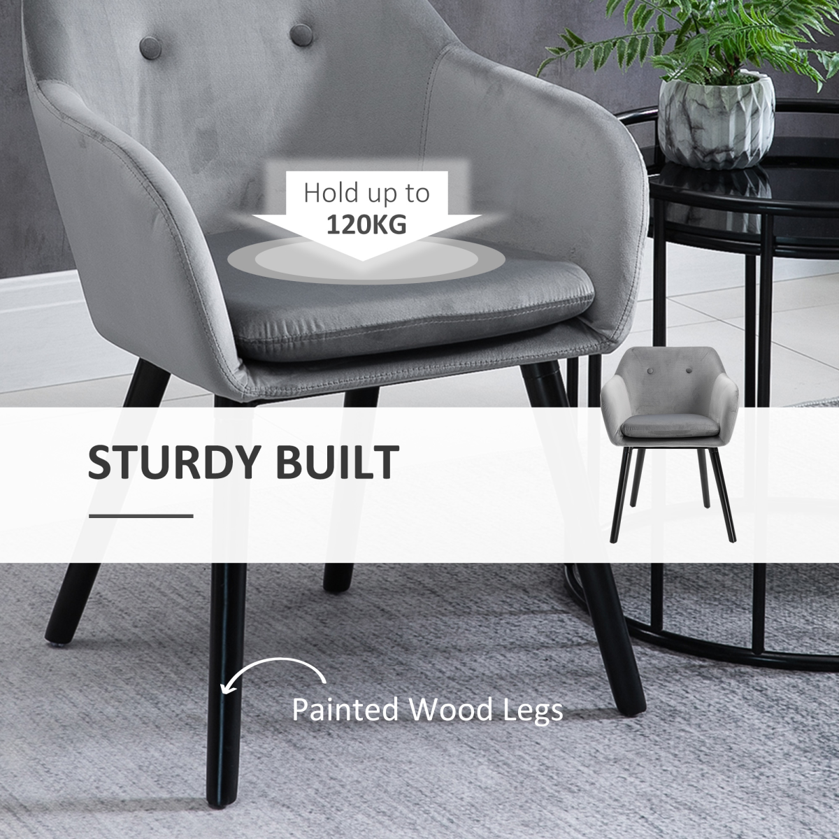 Elegant Grey Upholstered Bucket Seat Armchairs - Set of 2 for Stylish Dining
