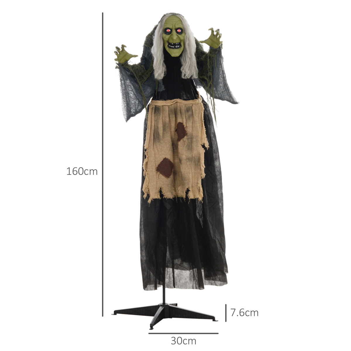Sound-Activated Witch Animatronic Prop with Moving Head & Glowing Eyes