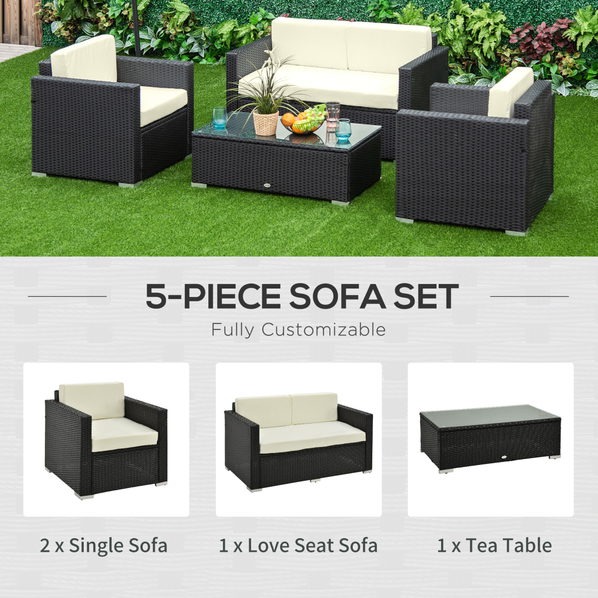 Steel-Black 4-Piece Rattan Sofa Set - Modern Outdoor Lounge