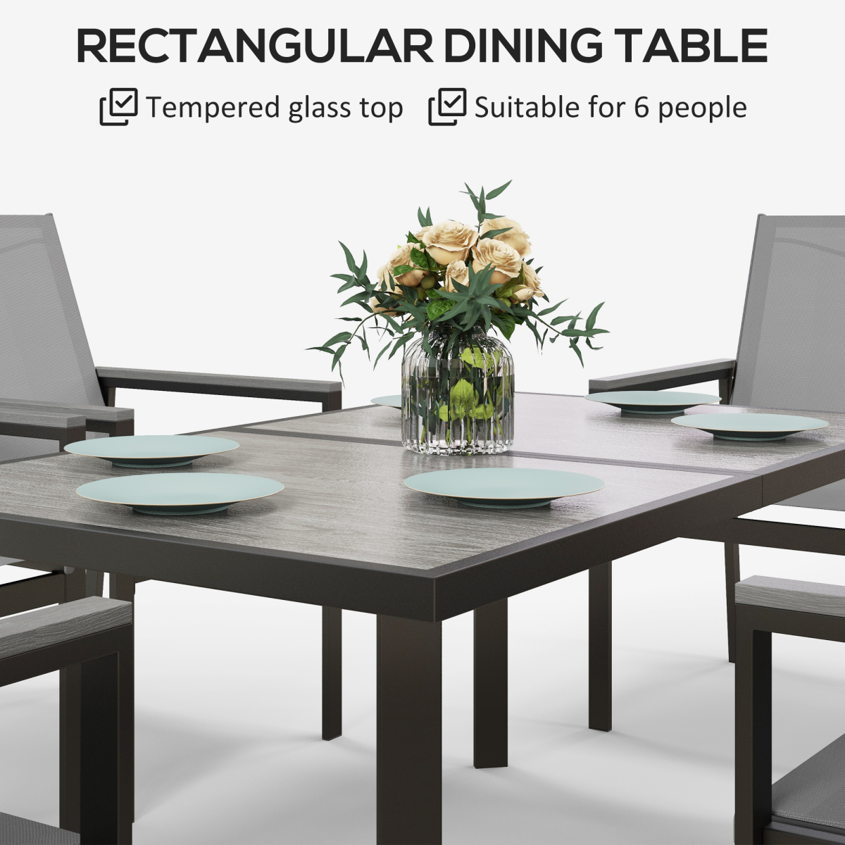 7-Piece Garden Dining Set with Glass Table, 6 Chairs, Grey