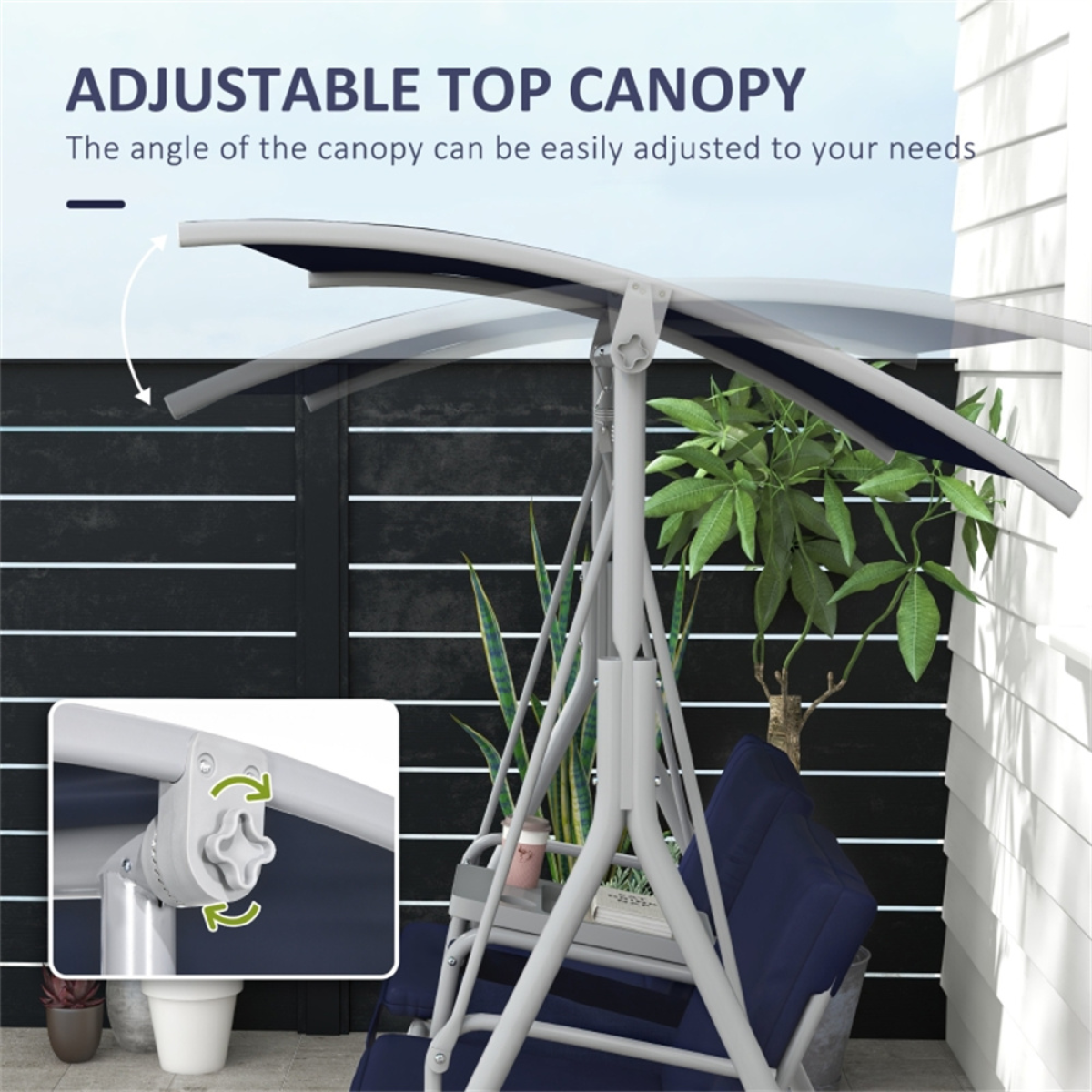 Double Delight Outdoor Patio Swing Chair with Canopy & Storage - Dark Blue