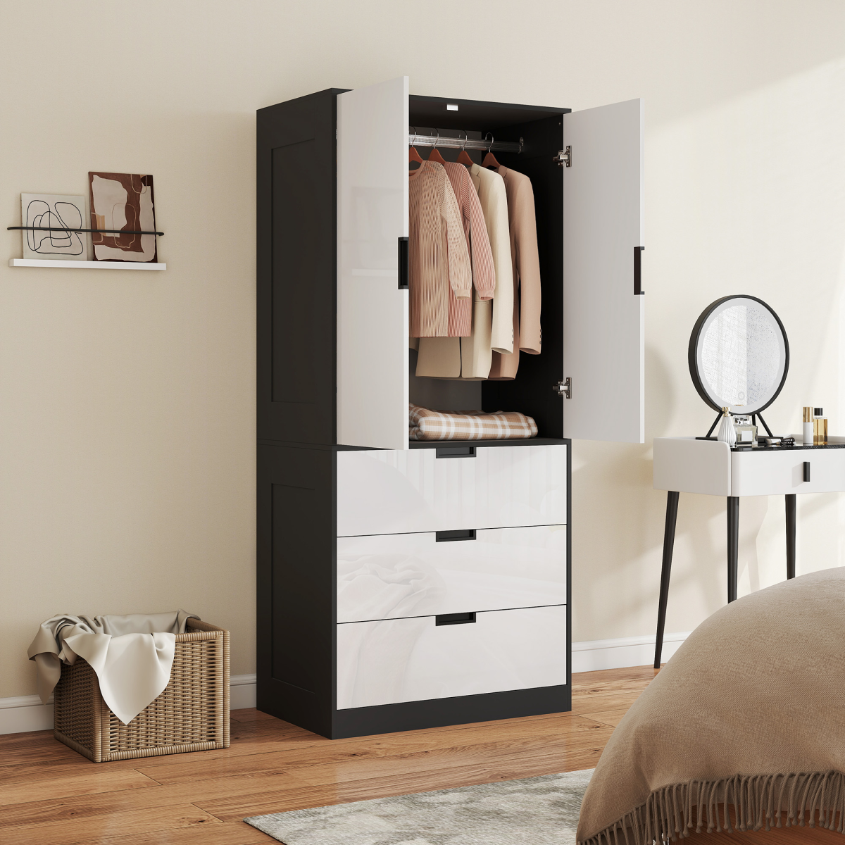 Chic 2-Door Hall Tree & Dresser: Stylish Storage Cabinet with Drawers