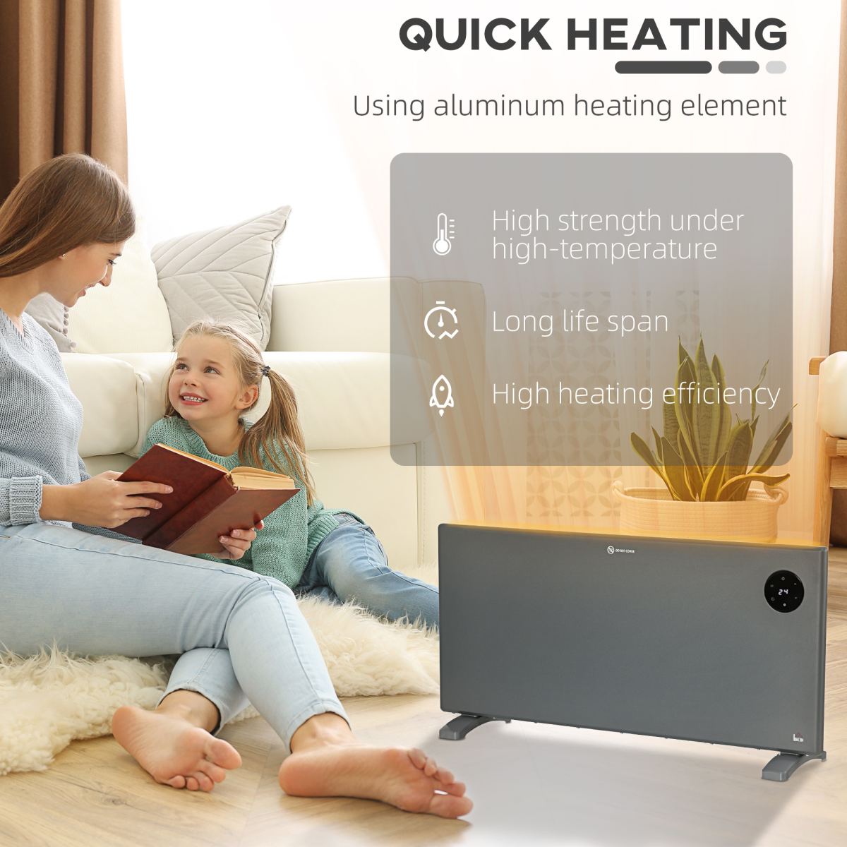 2000W Silent Convector Heater: Stylish, LED Control & Remote