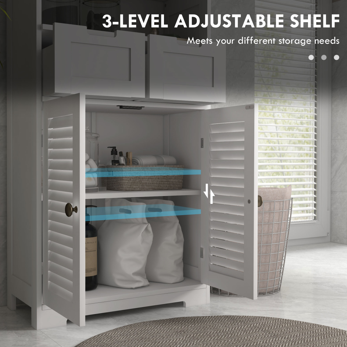 kleankin Compact Bathroom Storage Cabinet with Stylish Louvred Doors