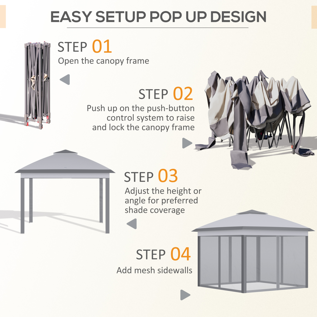Three-Height Pop-Up Gazebo with 116 sq ft Shade & Carry Bag