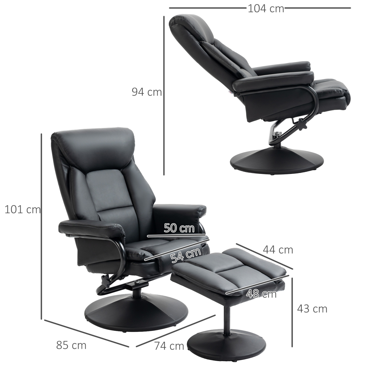 Luxurious Black PU Leather Swivel Recliner & Ottoman for Ultimate Relaxation