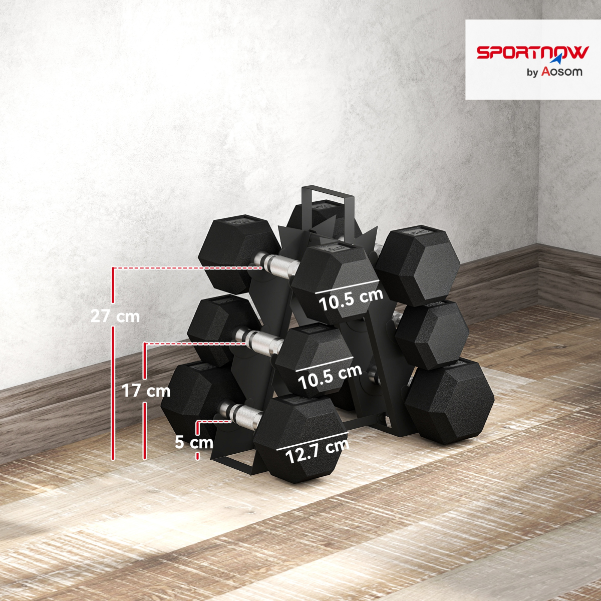 SPORTNOW 36KG Hex Dumbbell Set with Ergonomic Rack & Rubber Coated Weights