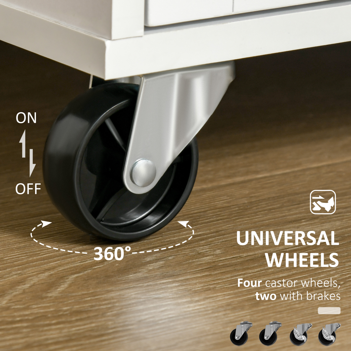 Versatile White Rolling Kitchen Cart with Adjustable Shelves & Spacious Storage