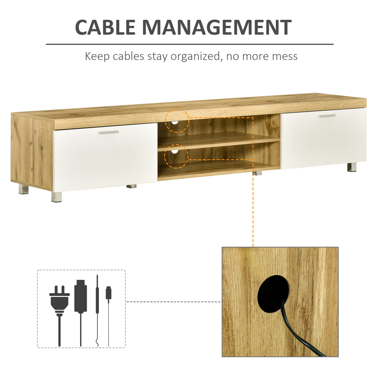Stylish Light Brown TV Stand with Storage & Open Shelves for Modern Living