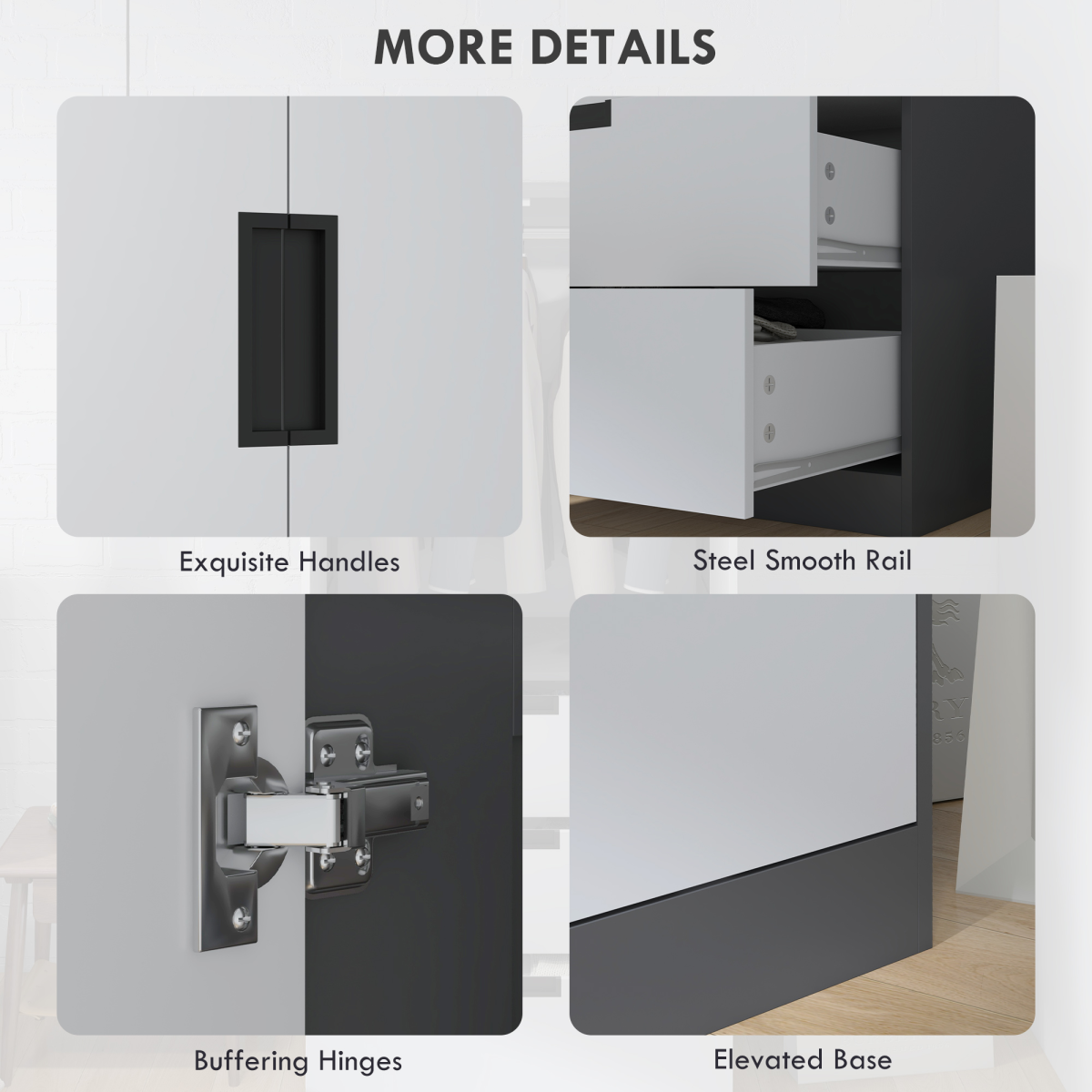 2-Door Wardrobe with 3 Drawers & Hanging Rod – Grey