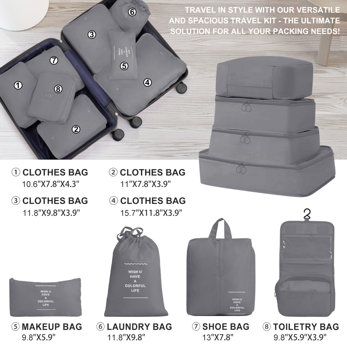 Iron Telescopic 4-Piece Luggage Set: Stylish Dark Gray with Travel Essentials