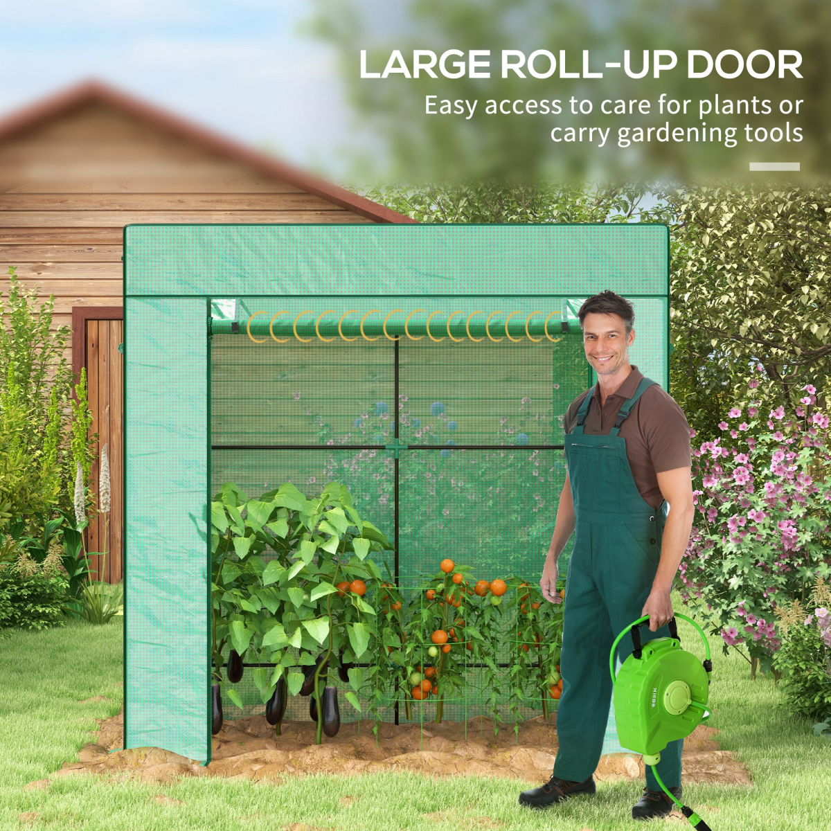 Walk-In Greenhouse: Large Roll-Up Door & Dual Mesh Windows