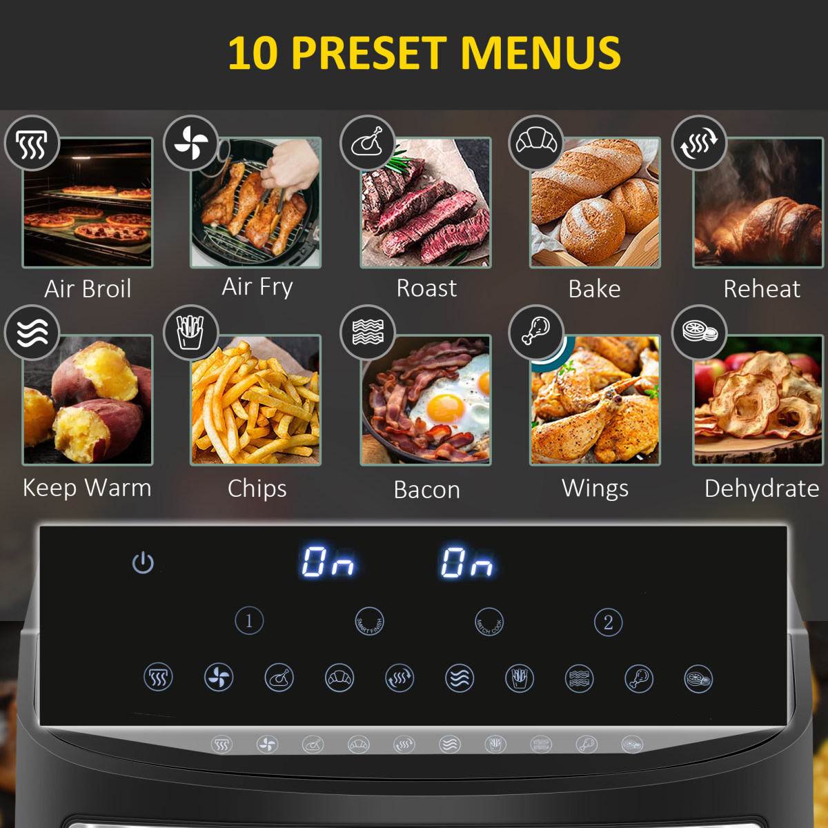 Oil Free Dual Air Fryer 10-in-1 8L w/ Sync Cook & Sync Finish Timer 2400W