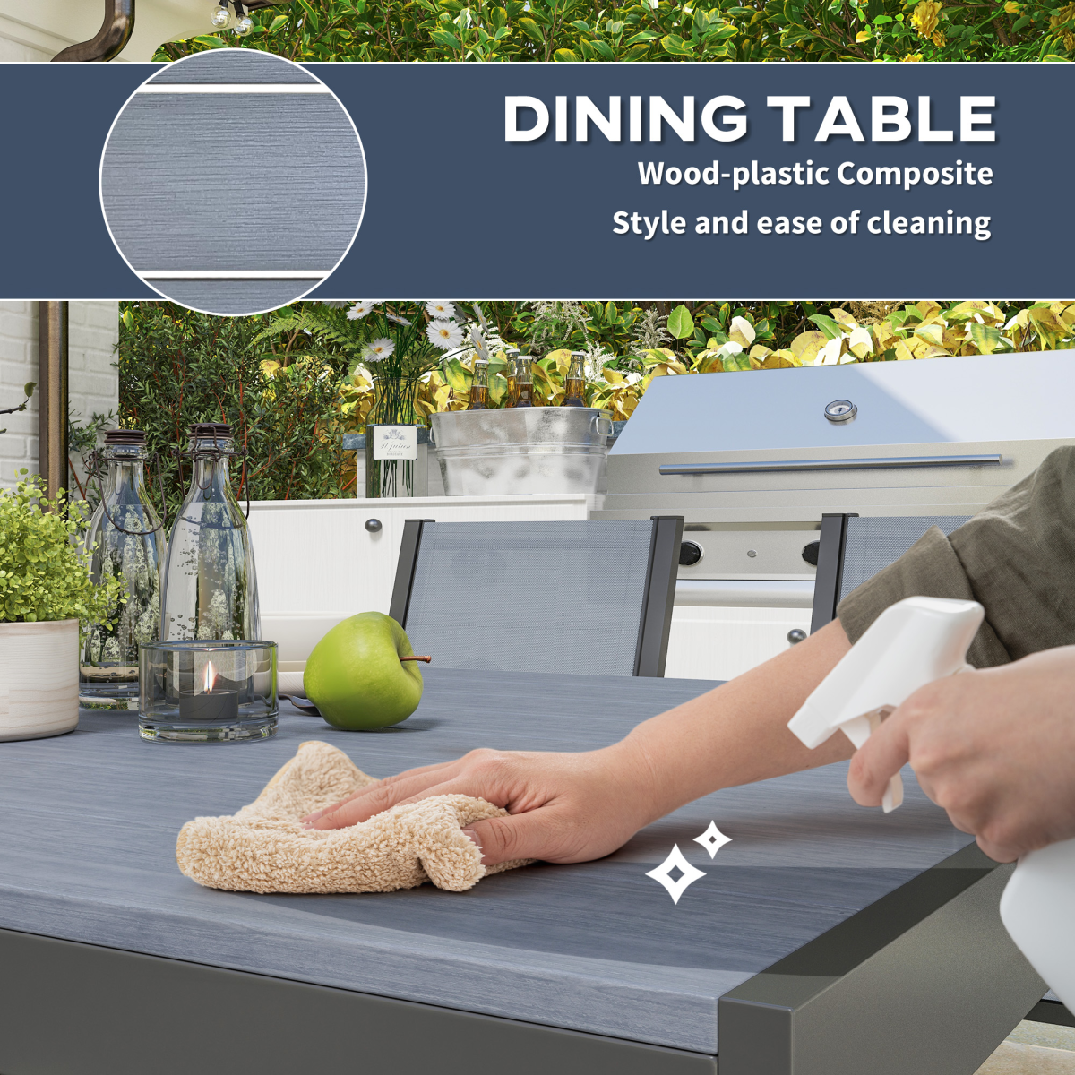 7-Piece Garden Dining Set: Wood-Plastic Table & 6 Chairs, Grey