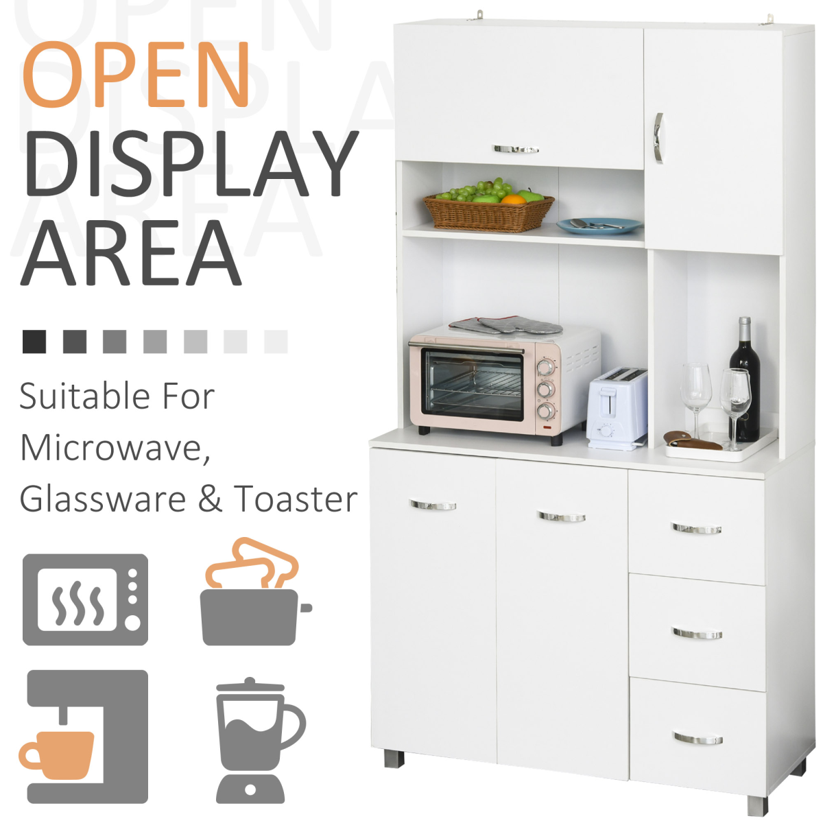 Versatile Freestanding Kitchen Storage Cabinet with Adjustable Shelves & Drawers