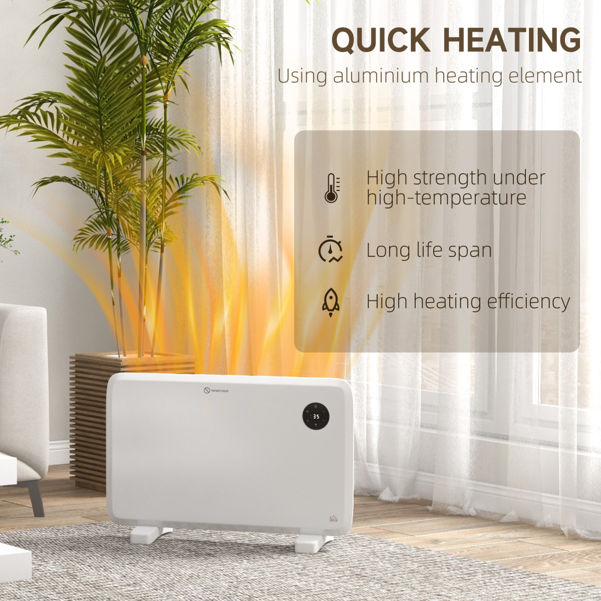 1200W Slim Electric Convector Heater with LED Display & Remote