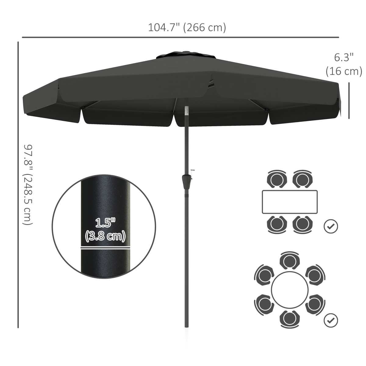 Versatile Wall-Mounted Umbrella: Tilt, Crank, & UV-Resistant Comfort