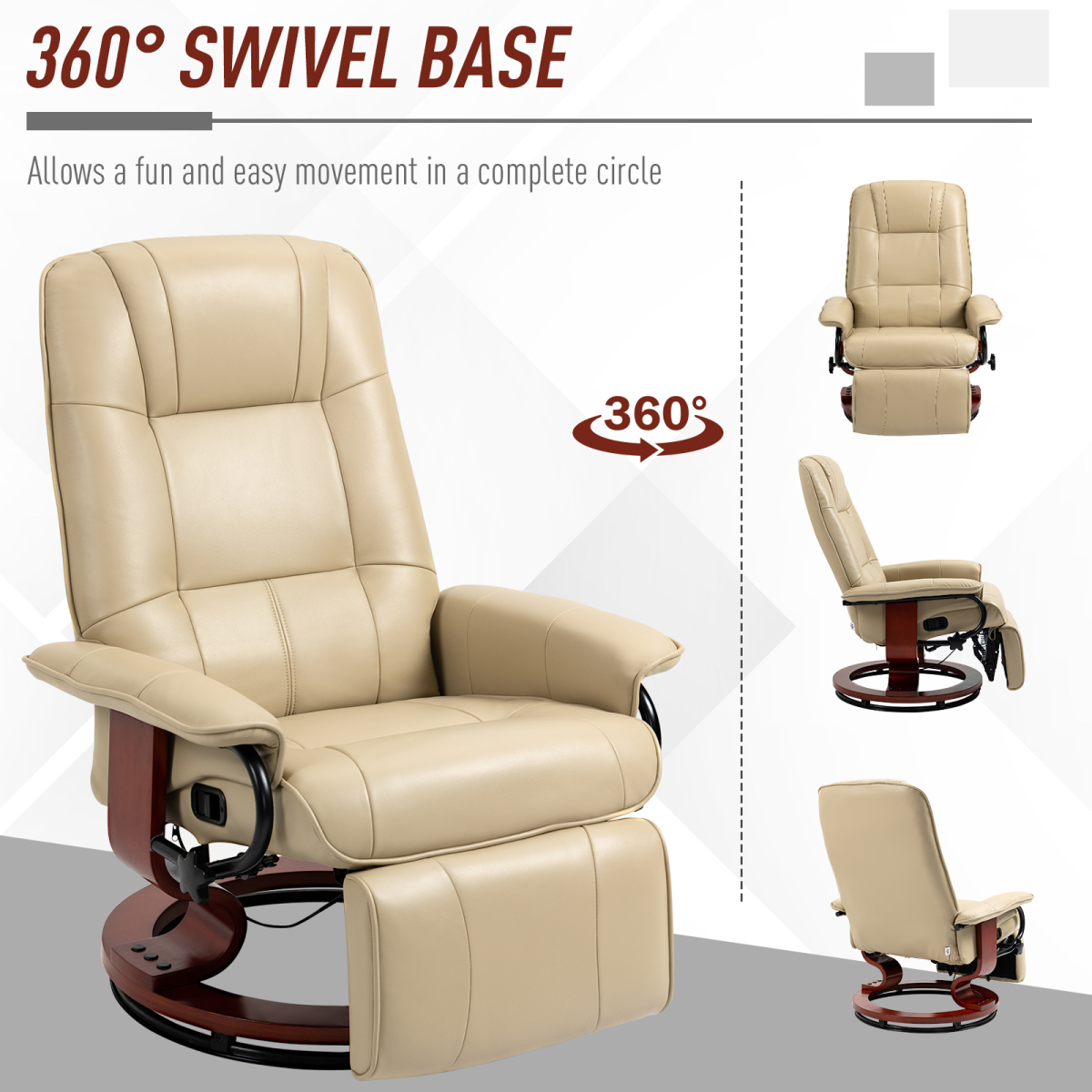 Ergonomic PU Leather Recliner Chair, Cream Lounger Armchair