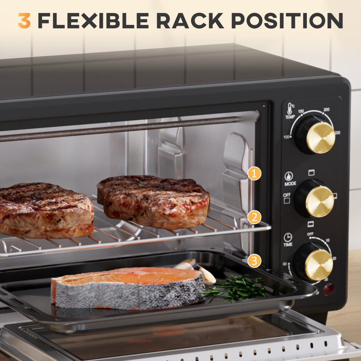 16L Mini Countertop Oven: Adjustable Temp & Timer, 1400W, Sleek Black