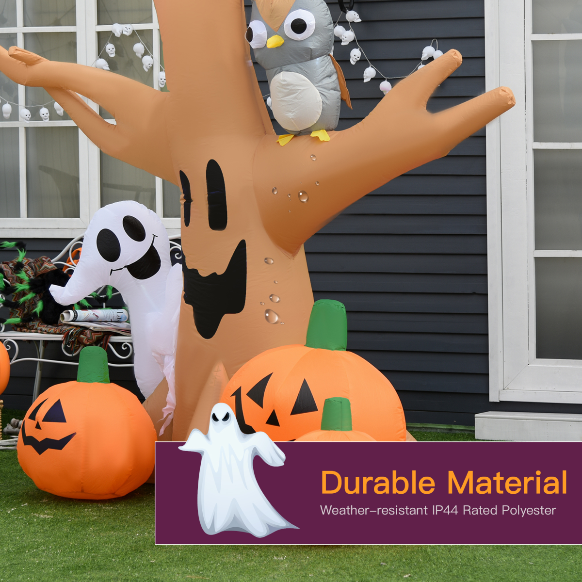 240cm Halloween Inflatable: Scary Tree with Ghost, 3 Pumpkins, Owl & 4 LEDs