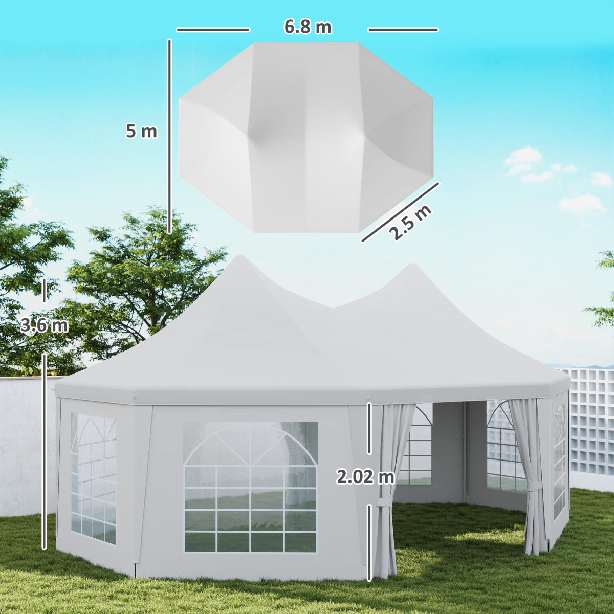 6.8x5m Elegant Octagonal Garden Gazebo - Heavy Duty Wedding Tent