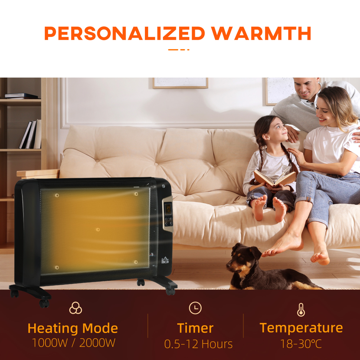 Adjustable Electric Space Heater with Remote - 1000W/2000W, Black