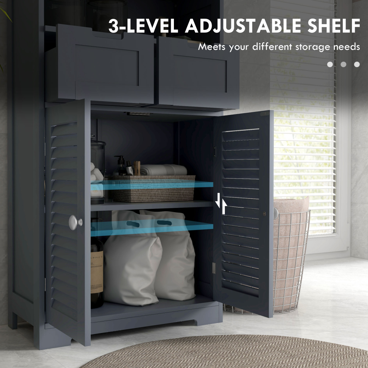 Kleankin Compact Bathroom Storage Cabinet with Stylish Louvred Doors
