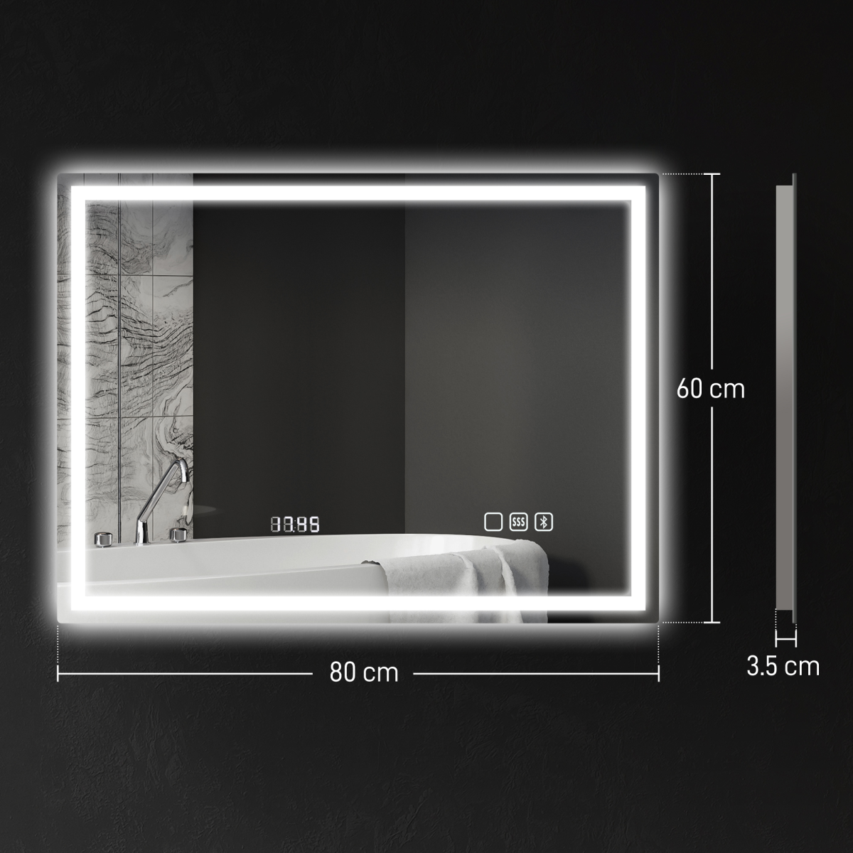 Smart Bluetooth Bathroom Mirror with LED Lights & Demister Pad - HOMCOM