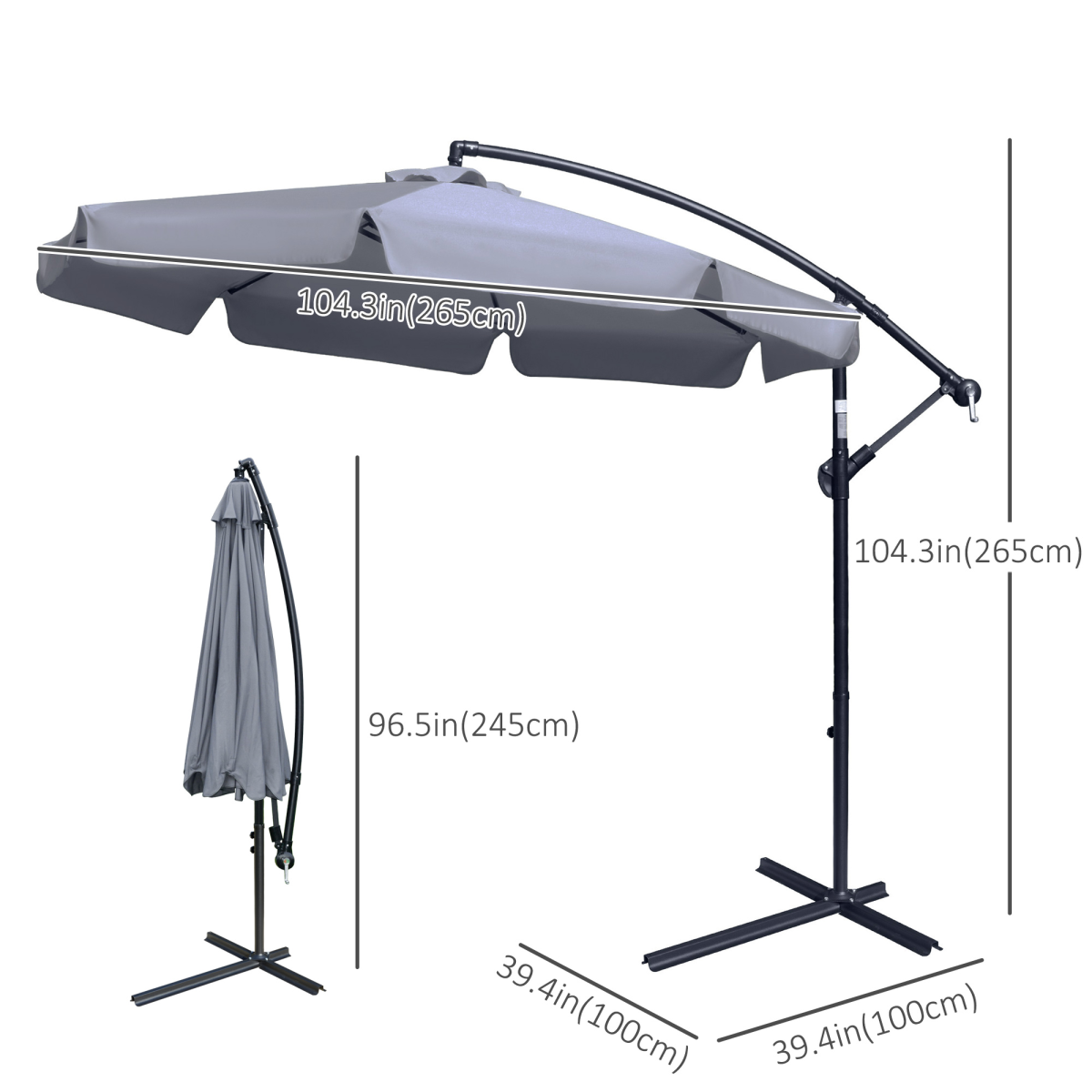 Elegant Wall-Mounted Patio Umbrella with Adjustable Canopy & Steel Frame